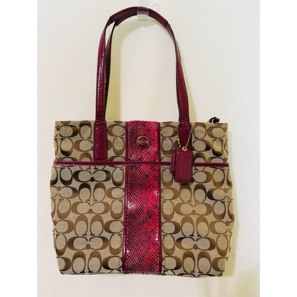 Coach Signature Python Stripe Raspberry Beige Tan… - image 1